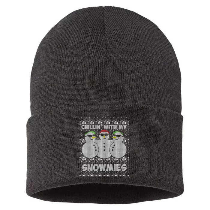 Chillin With My Snowmies Funny Ugly Christmas Sustainable Knit Beanie