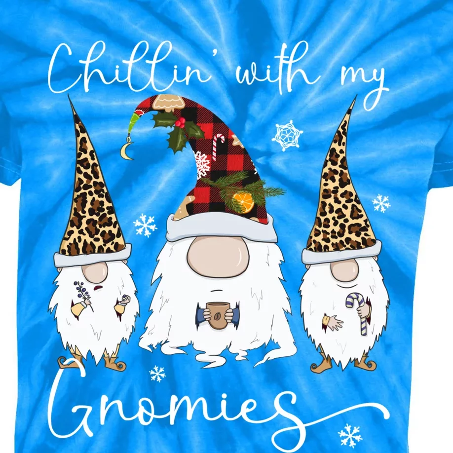 Chillin With My Gnomies Gnome And Coffee Red Plaid Christmas Gift Kids Tie-Dye T-Shirt