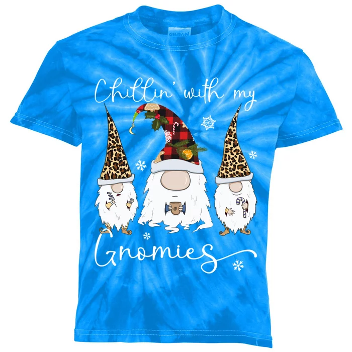 Chillin With My Gnomies Gnome And Coffee Red Plaid Christmas Gift Kids Tie-Dye T-Shirt