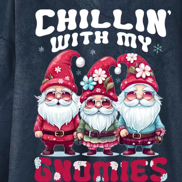 Chillin With My Gnomies Santa Claus Gnomes Groovy Christmas Cool Gift Hooded Wearable Blanket