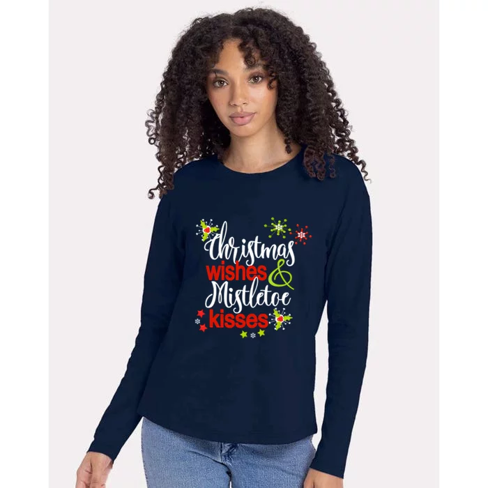 Christmas Wishes Mistletoe Kisses Womens Cotton Relaxed Long Sleeve T-Shirt