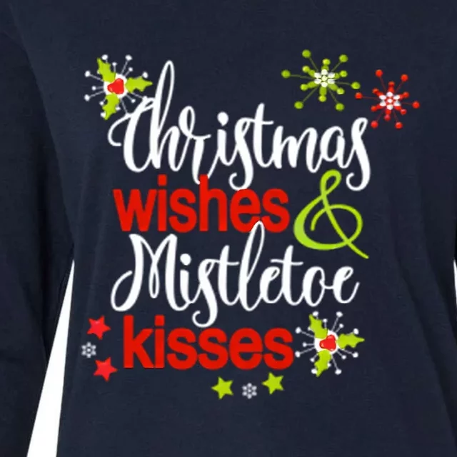 Christmas Wishes Mistletoe Kisses Womens Cotton Relaxed Long Sleeve T-Shirt