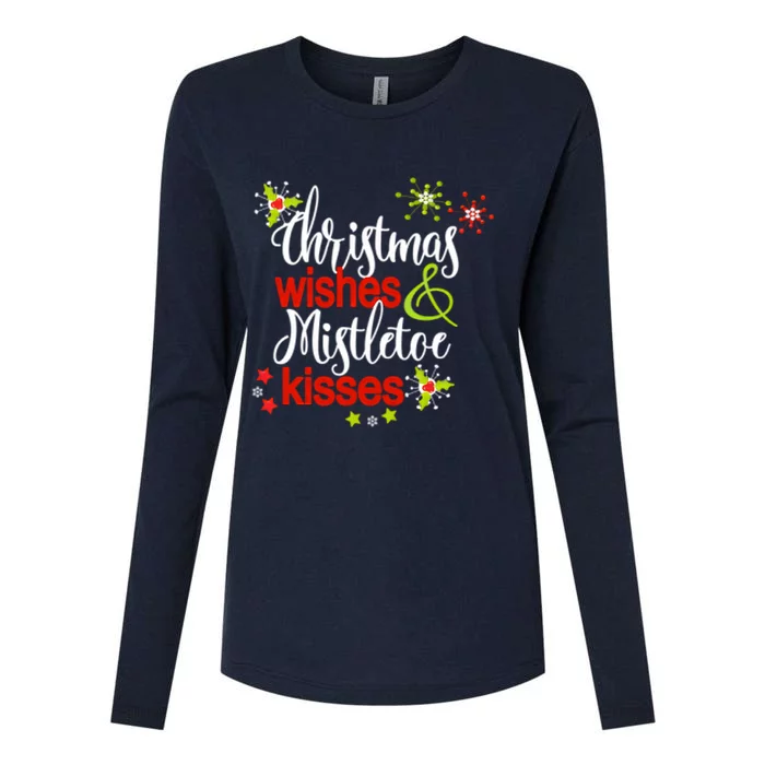 Christmas Wishes Mistletoe Kisses Womens Cotton Relaxed Long Sleeve T-Shirt