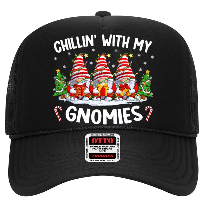 Chillin With My Gnomies Matching Family Christmas Pjs Gnome High Crown Mesh Trucker Hat