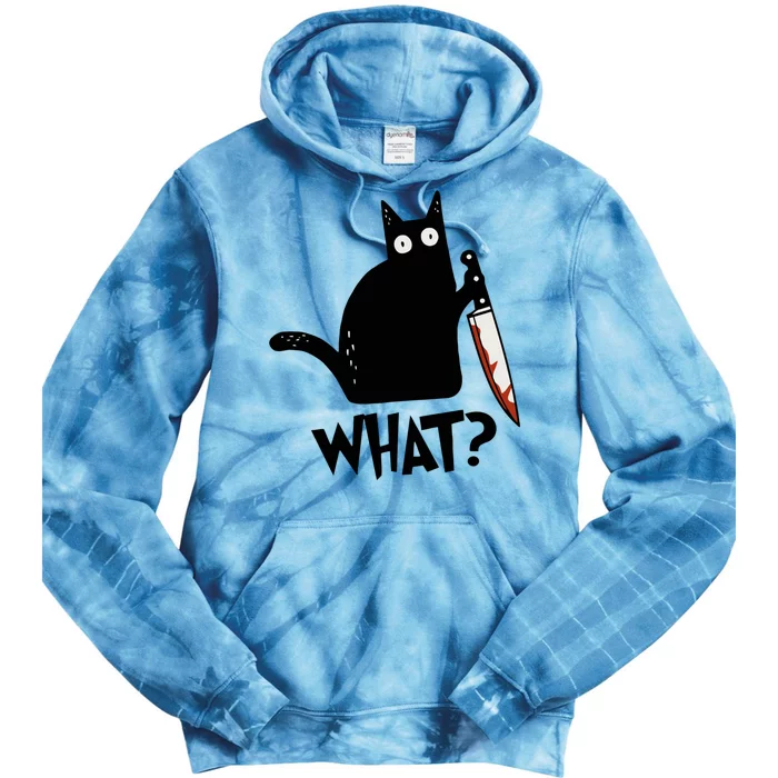 Cat What? Murderous Black Cat With Knife Gift Tie Dye Hoodie