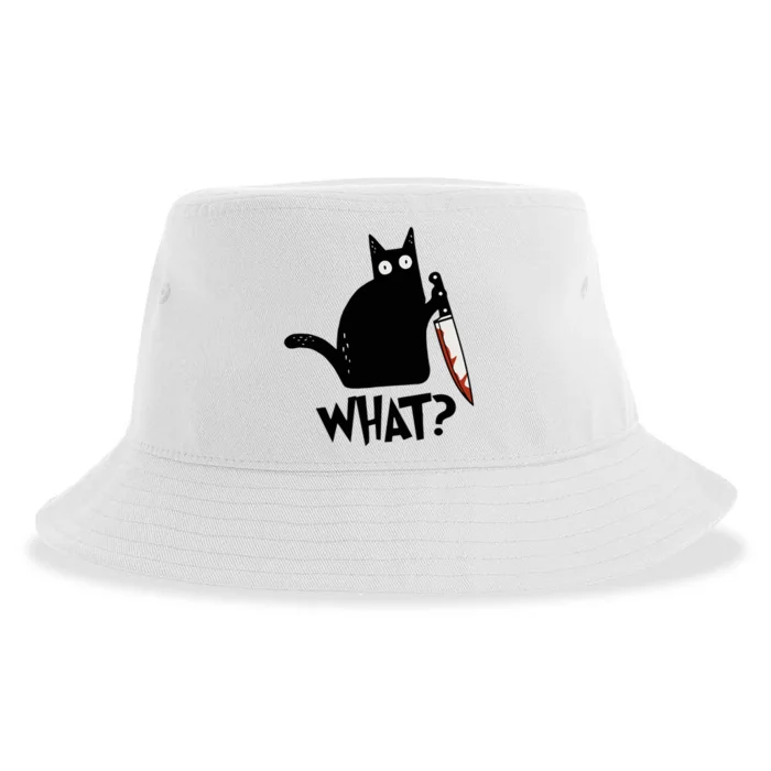 Cat What? Murderous Black Cat With Knife Gift Sustainable Bucket Hat