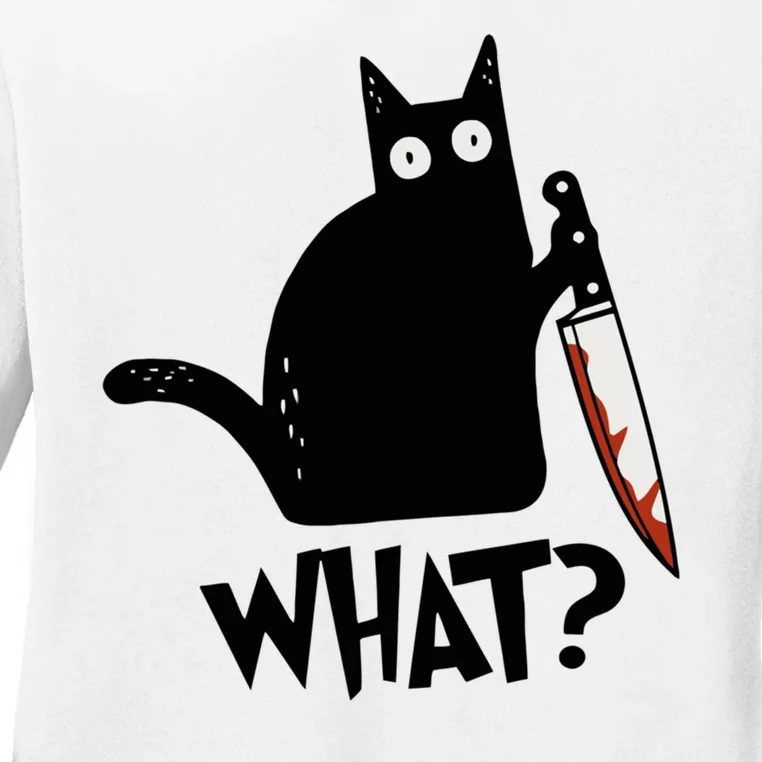 Cat What? Murderous Black Cat With Knife Gift Ladies Long Sleeve Shirt