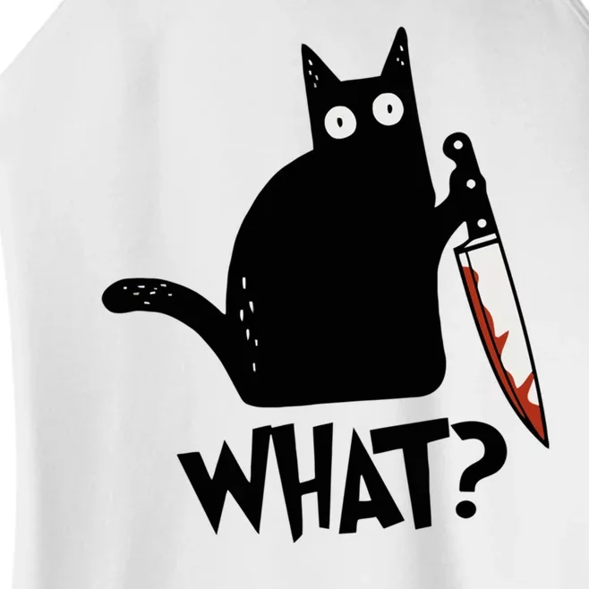 Cat What? Murderous Black Cat With Knife Gift Women’s Perfect Tri Rocker Tank