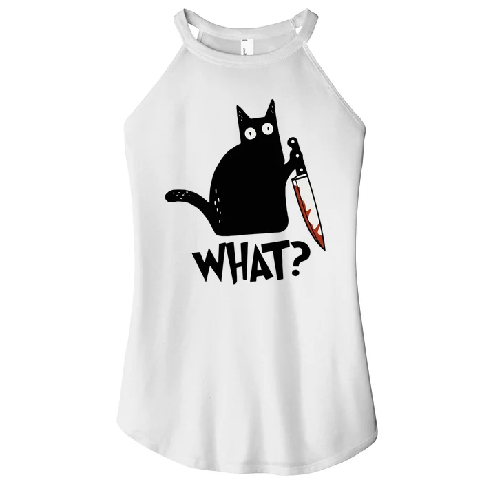 Cat What? Murderous Black Cat With Knife Gift Women’s Perfect Tri Rocker Tank