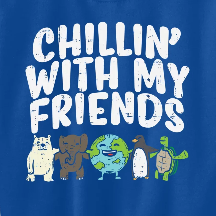 Chillin With My Friends Planet Animals Cute Earth Day Gift Great Gift Kids Sweatshirt