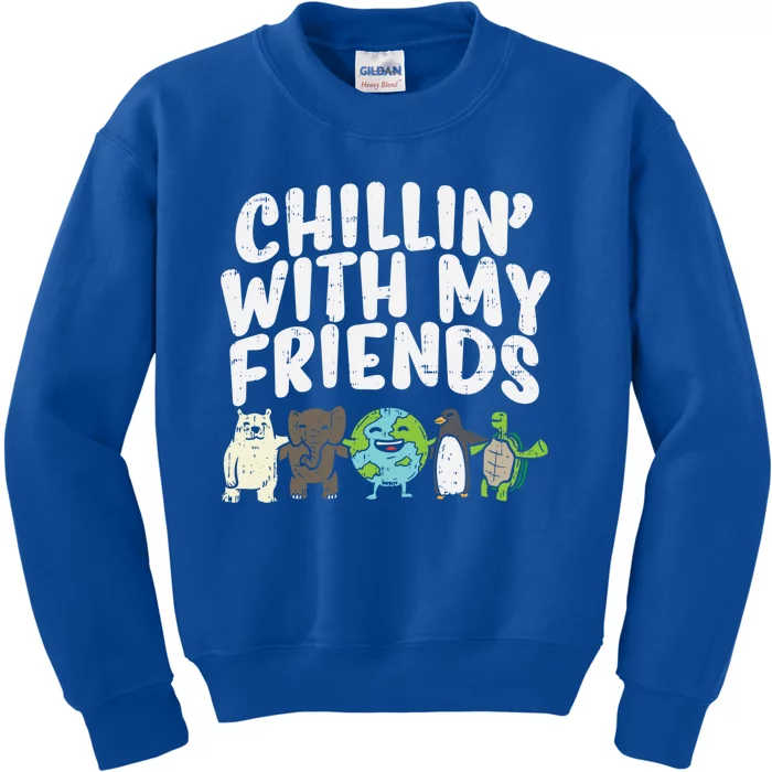 Chillin With My Friends Planet Animals Cute Earth Day Gift Great Gift Kids Sweatshirt