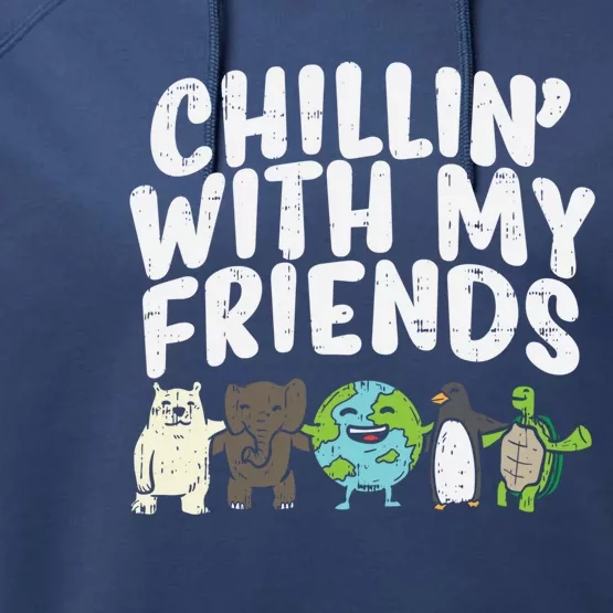 Chillin With My Friends Planet Animals Cute Earth Day Gift Great Gift Performance Fleece Hoodie