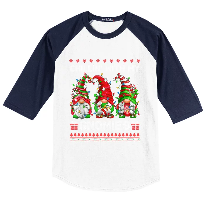 Chillin With My Gnomies Ugly Christmas Sweaters Gnome Xmas Cute Gift Baseball Sleeve Shirt