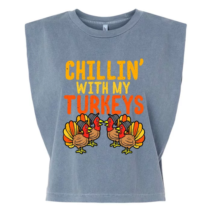 Chillin With My Turkeys Thanksgiving Family Boys Garment-Dyed Women's Muscle Tee