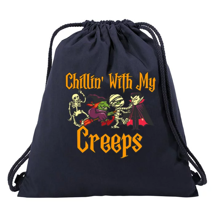 Chillin With My Creeps Vampire Halloween Skeleton Witch Gift Meaningful Gift Drawstring Bag