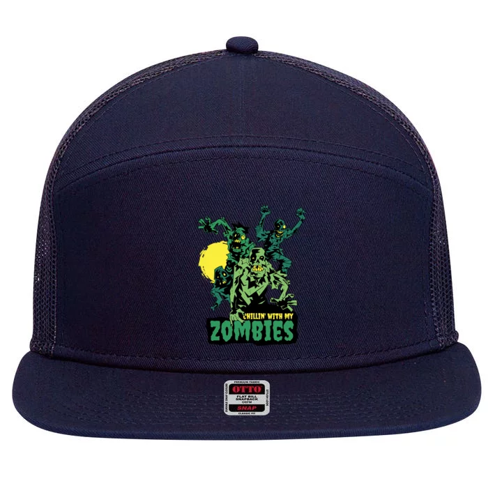 Chilling With My Zombies 7 Panel Mesh Trucker Snapback Hat