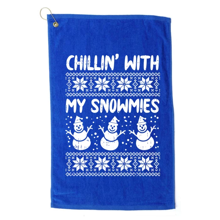 Chillin With My Snowmies Snow Ugly Christmas Sweater Gift Platinum Collection Golf Towel