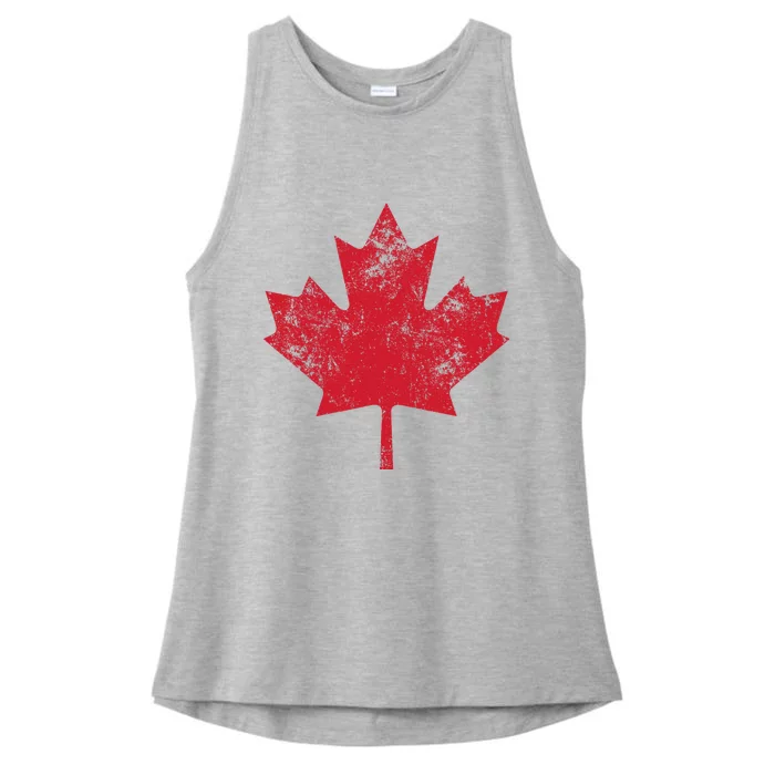 Canada Women Men Distressed Red Maple Leaf Canada Day Ladies Tri-Blend Wicking Tank