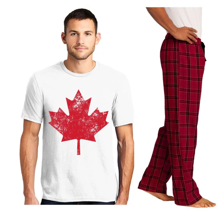 Canada Women Men Distressed Red Maple Leaf Canada Day Pajama Set