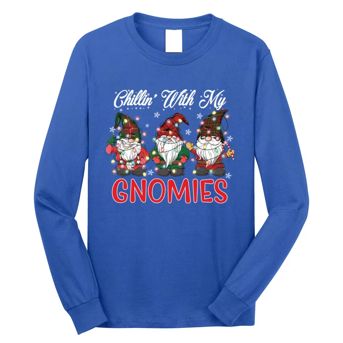 Chillin With My Gnomies Christmas Red Gnomes Plaid Buffalo Gift Long Sleeve Shirt