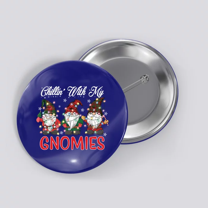 Chillin With My Gnomies Christmas Red Gnomes Plaid Buffalo Gift Button