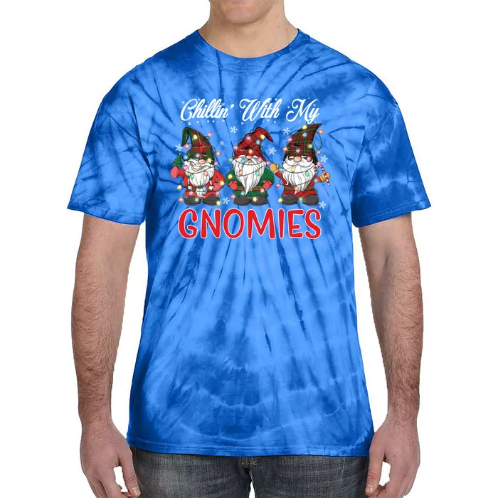 Chillin With My Gnomies Christmas Red Gnomes Plaid Buffalo Gift Tie-Dye T-Shirt