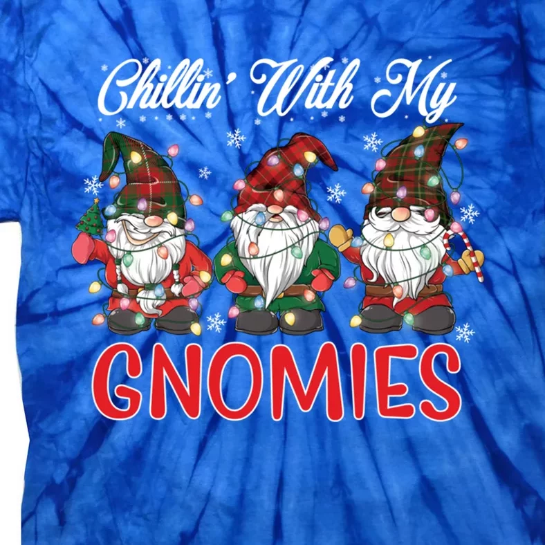 Chillin With My Gnomies Christmas Red Gnomes Plaid Buffalo Gift Tie-Dye T-Shirt