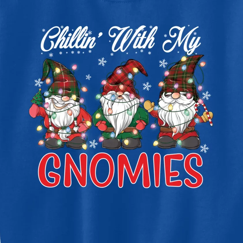 Chillin With My Gnomies Christmas Red Gnomes Plaid Buffalo Gift Kids Sweatshirt