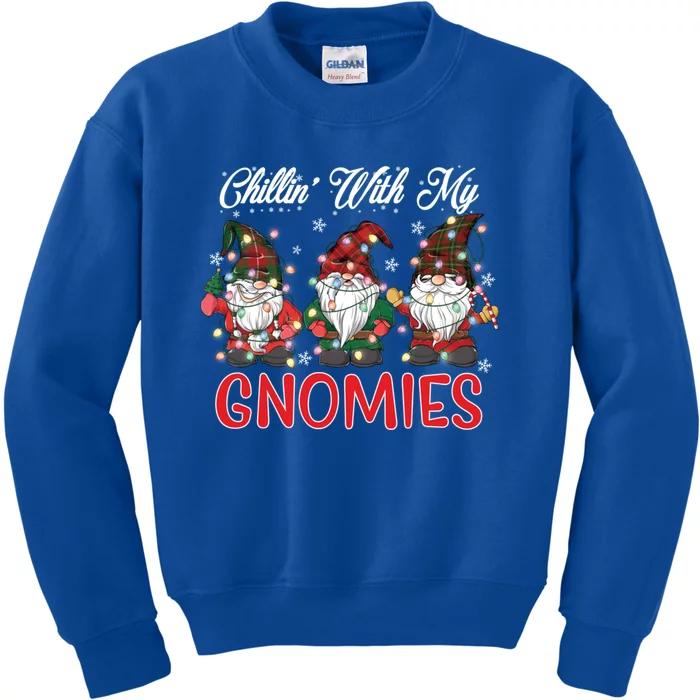 Chillin With My Gnomies Christmas Red Gnomes Plaid Buffalo Gift Kids Sweatshirt