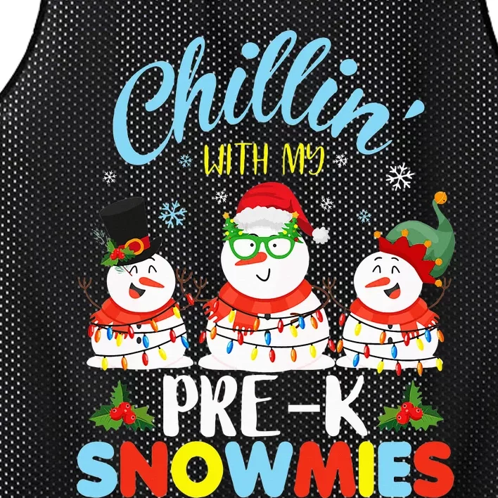 Chillin With My PreK Snowmies Teacher Christmas Xmas Lights Mesh Reversible Basketball Jersey Tank