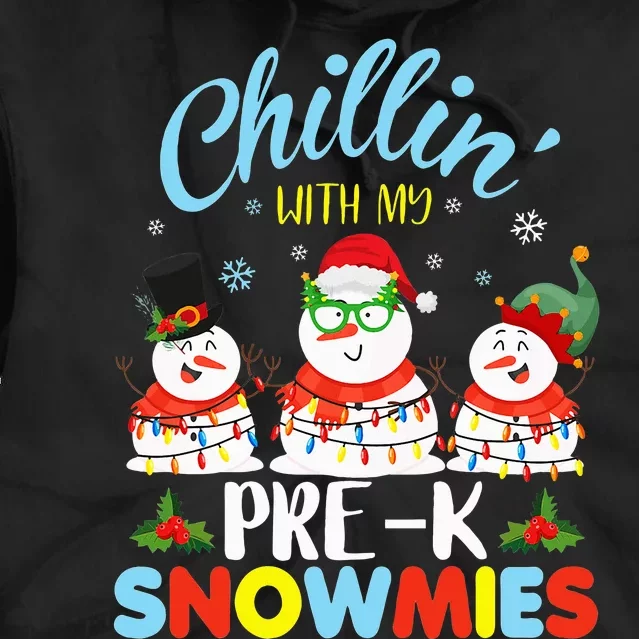 Chillin With My PreK Snowmies Teacher Christmas Xmas Lights Tie Dye Hoodie