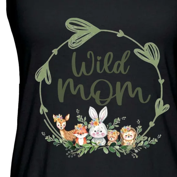 Cute Wild Mom Wreath Zoo Leopard Birthday Safari Jungle Animal Gift Ladies Essential Flowy Tank