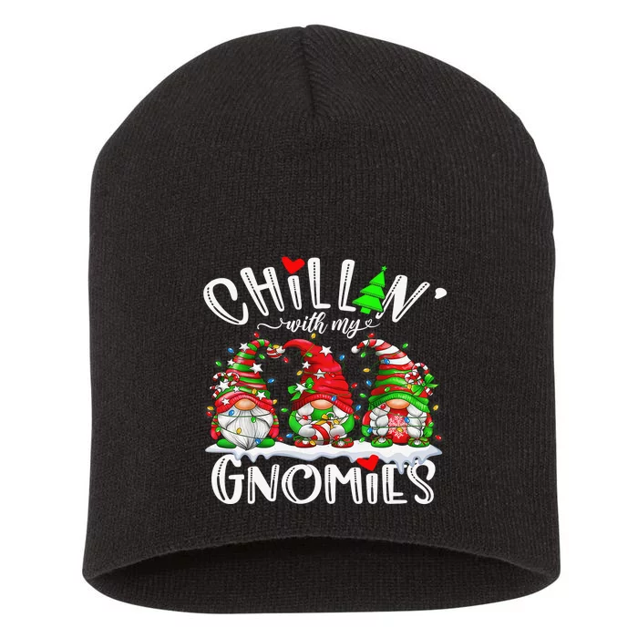 Chillin With My Gnomies Christmas Lights Gnomes Family Xmas Short Acrylic Beanie