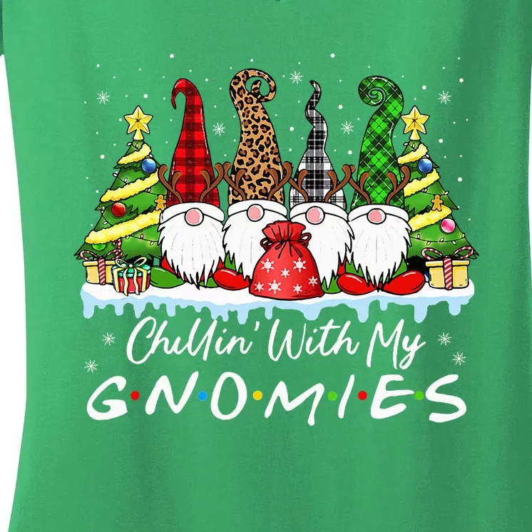 Chillin With My Gnomies Funny Christmas Family Friend Gnomes Women's V-Neck T-Shirt