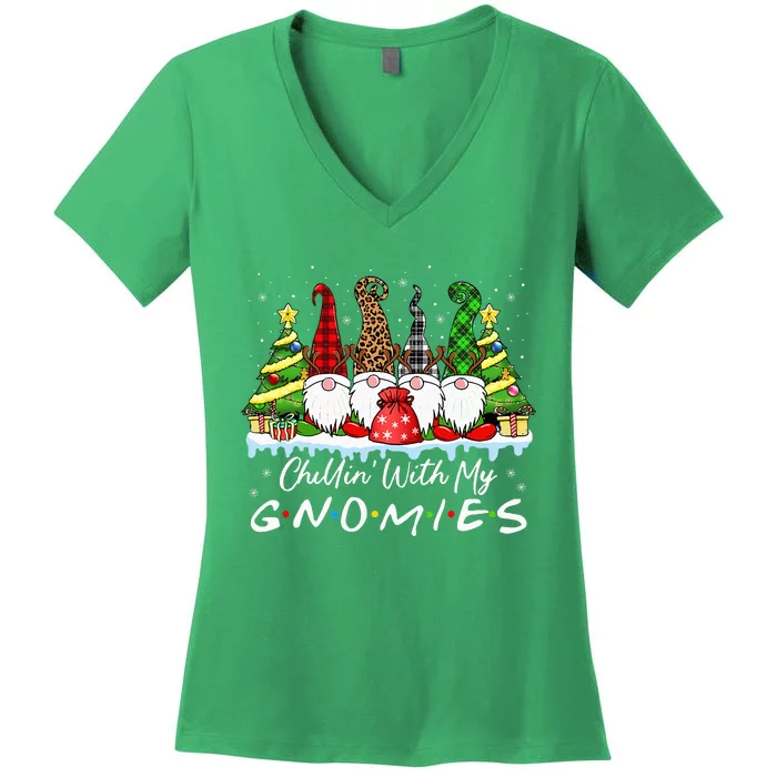 Chillin With My Gnomies Funny Christmas Family Friend Gnomes Women's V-Neck T-Shirt