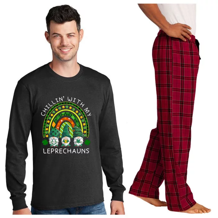 Chillin With My Gnomes Patrick's Day Green Shamrock Rainbow Long Sleeve Pajama Set