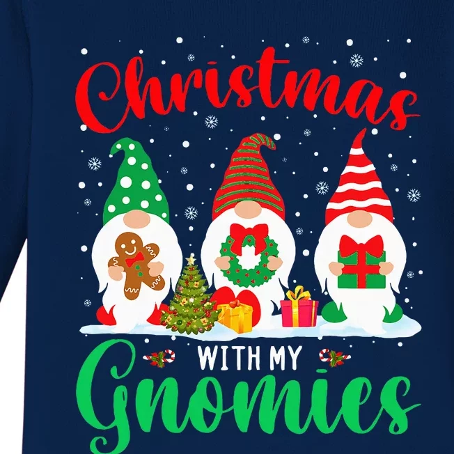 Christmas With My Gnomies Funny Christmas Santa Elf Gnomes Baby Long Sleeve Bodysuit