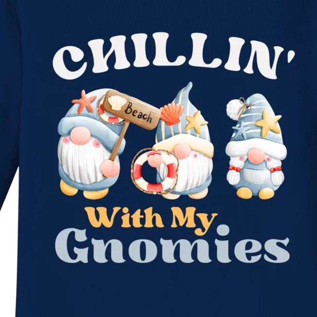 Chillin With My Gnomies Beach Gnomes With Shells Gift Baby Long Sleeve Bodysuit