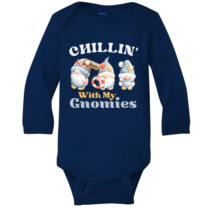 Chillin With My Gnomies Beach Gnomes With Shells Gift Baby Long Sleeve Bodysuit