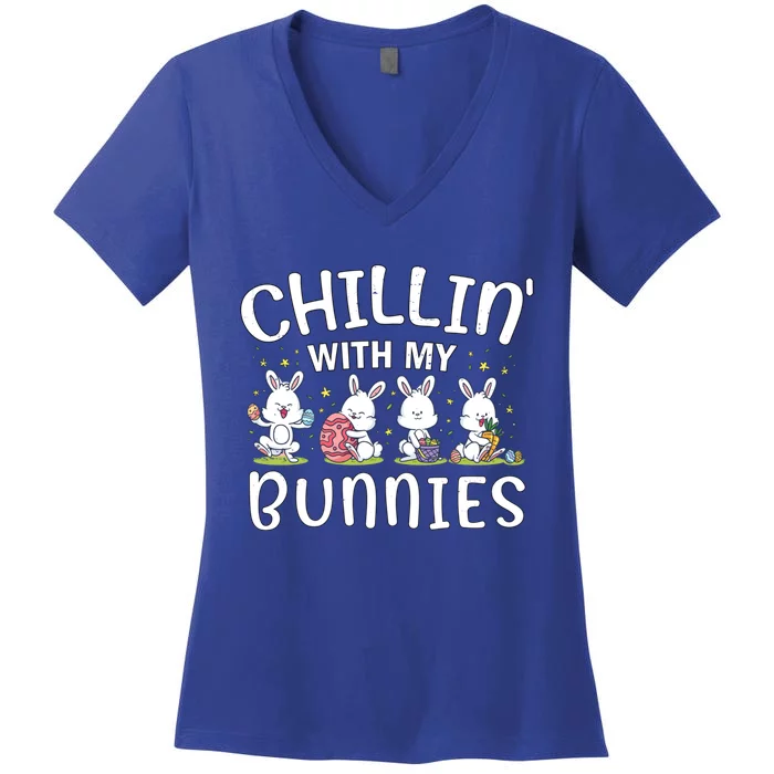 Chillin With My Bunnies Easter Egg Hunting Easter Sunday Cute Gift Women's V-Neck T-Shirt