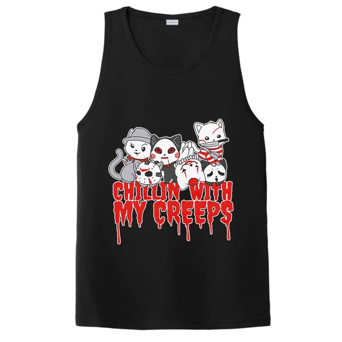 Chillin With My Creeps Cat Horror Serial Killer Halloween Performance Tank