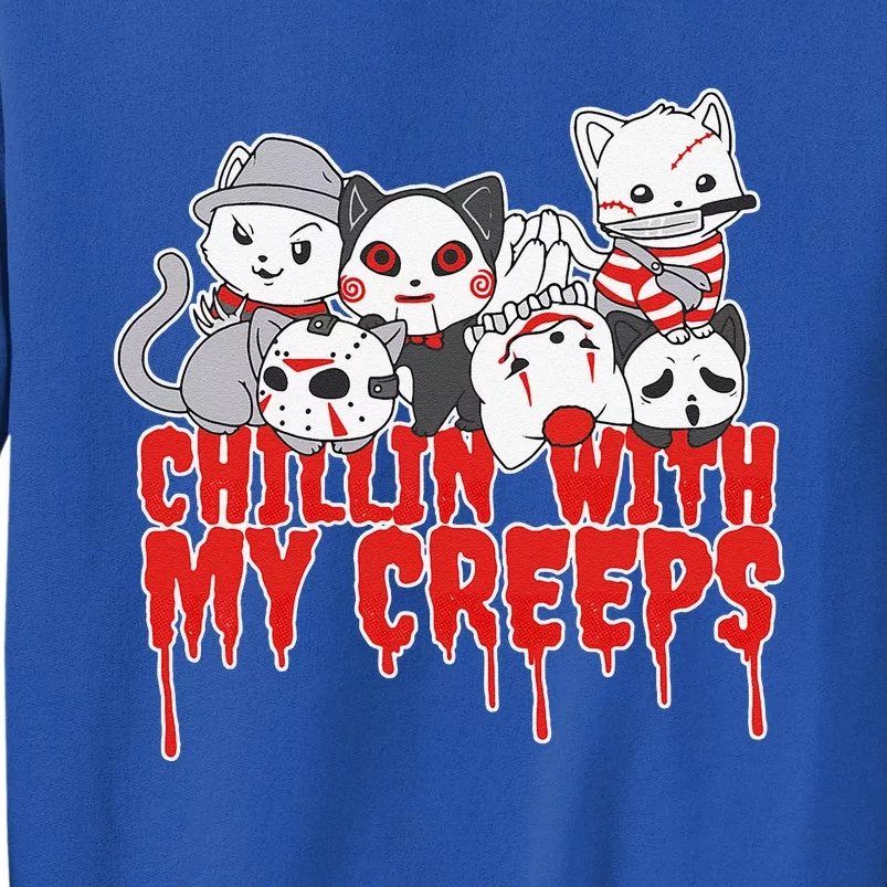 Chillin With My Creeps Cat Horror Serial Killer Halloween Tall Sweatshirt