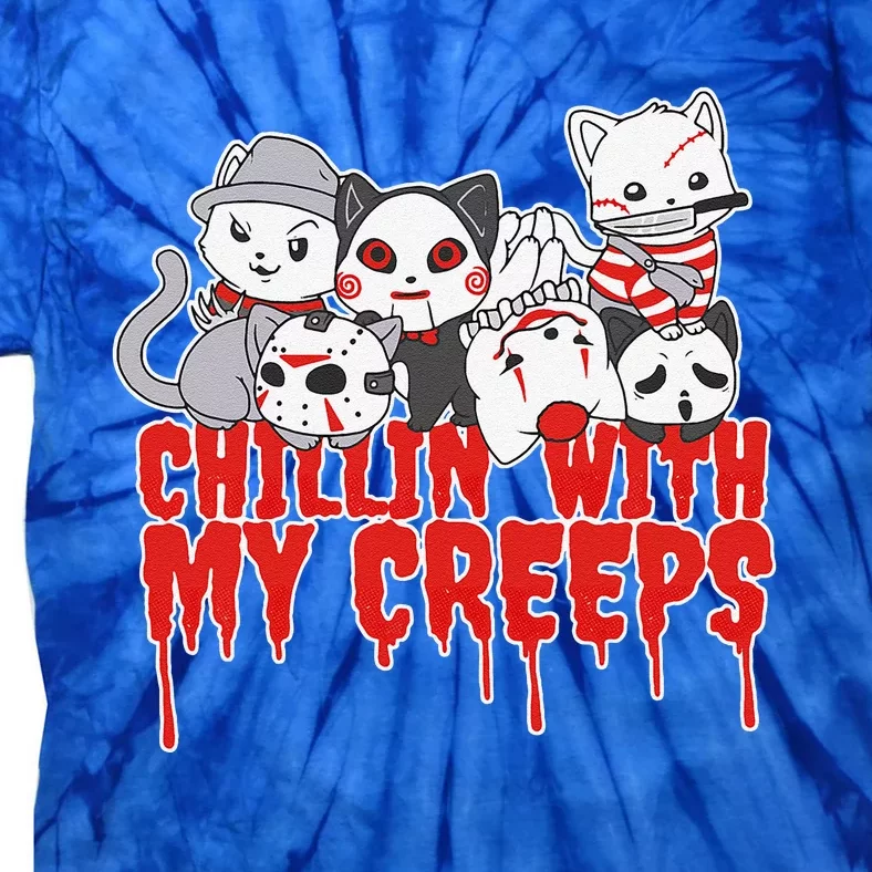 Chillin With My Creeps Cat Horror Serial Killer Halloween Tie-Dye T-Shirt