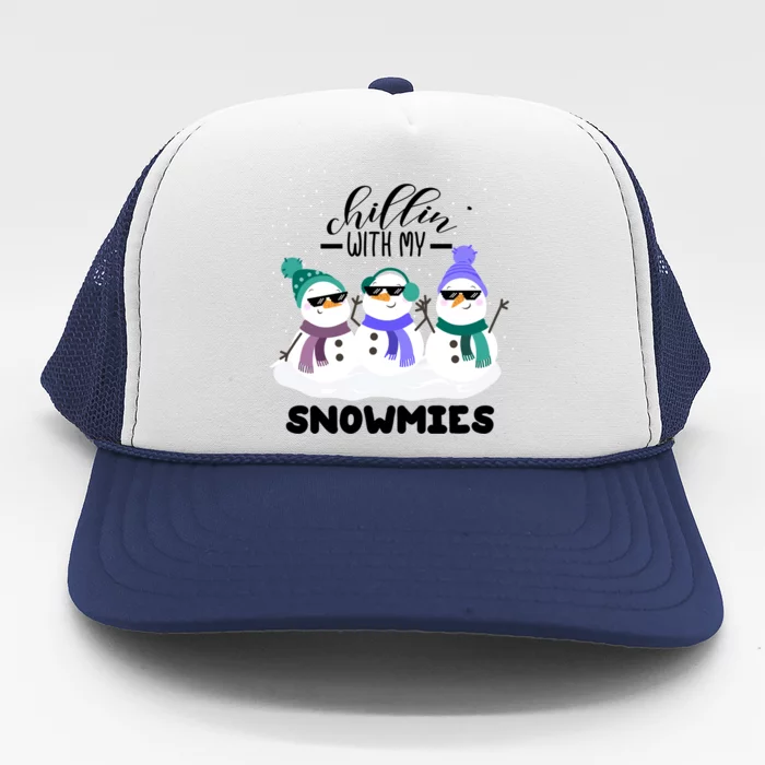 Chillin With My Snowmies Funny Christmas Pajamas Xmas Funny Gift Trucker Hat