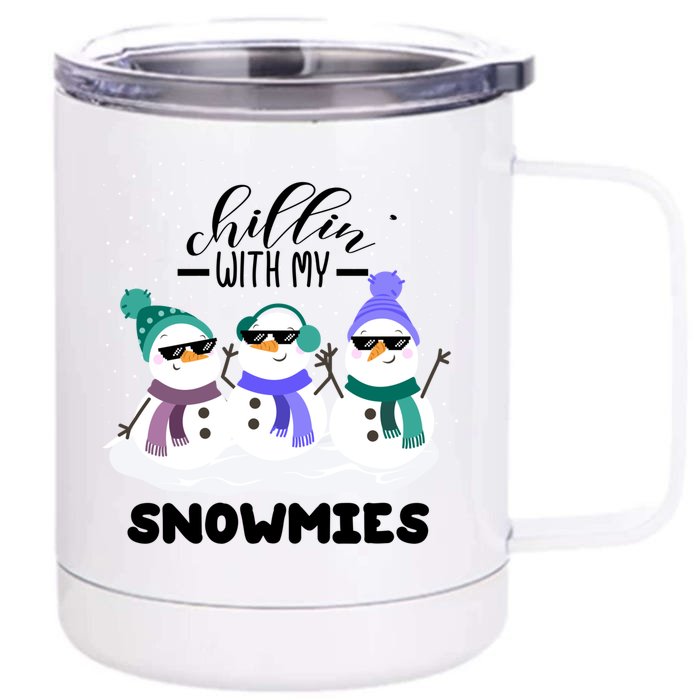 Chillin With My Snowmies Funny Christmas Pajamas Xmas Funny Gift Front & Back 12oz Stainless Steel Tumbler Cup