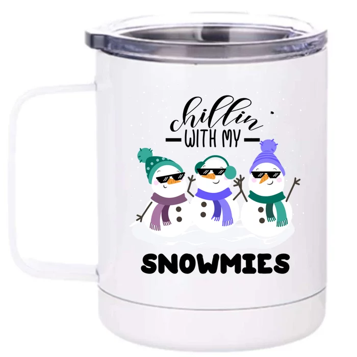 Chillin With My Snowmies Funny Christmas Pajamas Xmas Funny Gift Front & Back 12oz Stainless Steel Tumbler Cup