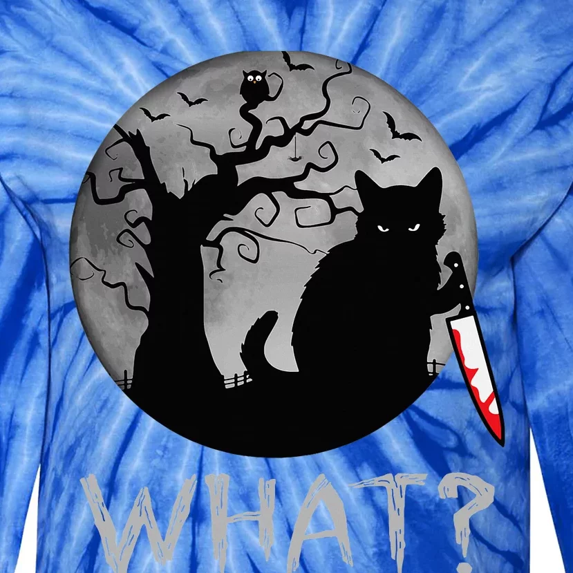 Cat What Murderous Black Cat With Knife Costume Halloween Tie-Dye Long Sleeve Shirt