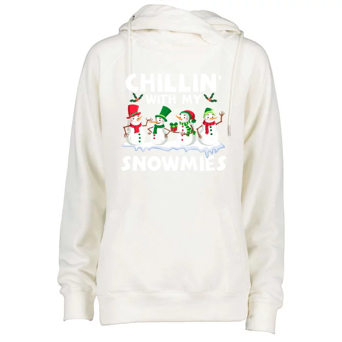 Chillin With My Snowmies Funny Snow Pajamas For Family Gift Womens Funnel Neck Pullover Hood