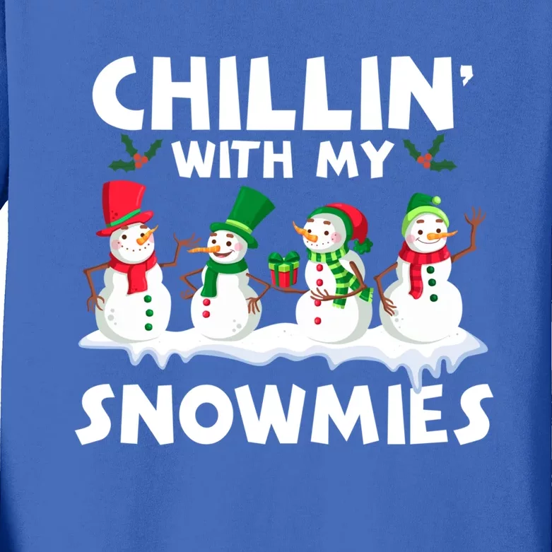 Chillin With My Snowmies Funny Snow Pajamas For Family Gift Kids Long Sleeve Shirt