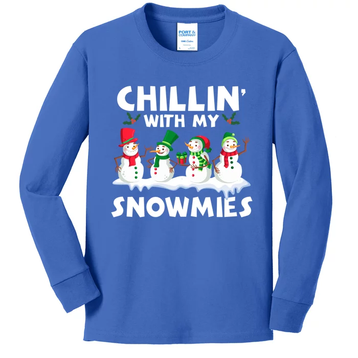 Chillin With My Snowmies Funny Snow Pajamas For Family Gift Kids Long Sleeve Shirt